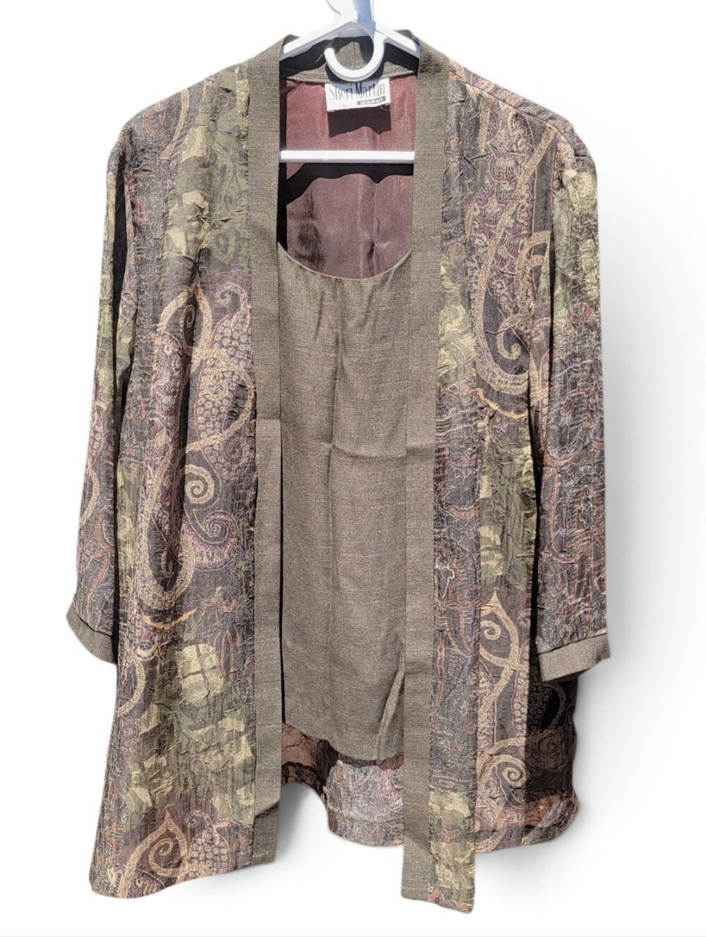 Sheri Martin Olive, Brown & Taupe Paisley Layered Tunic